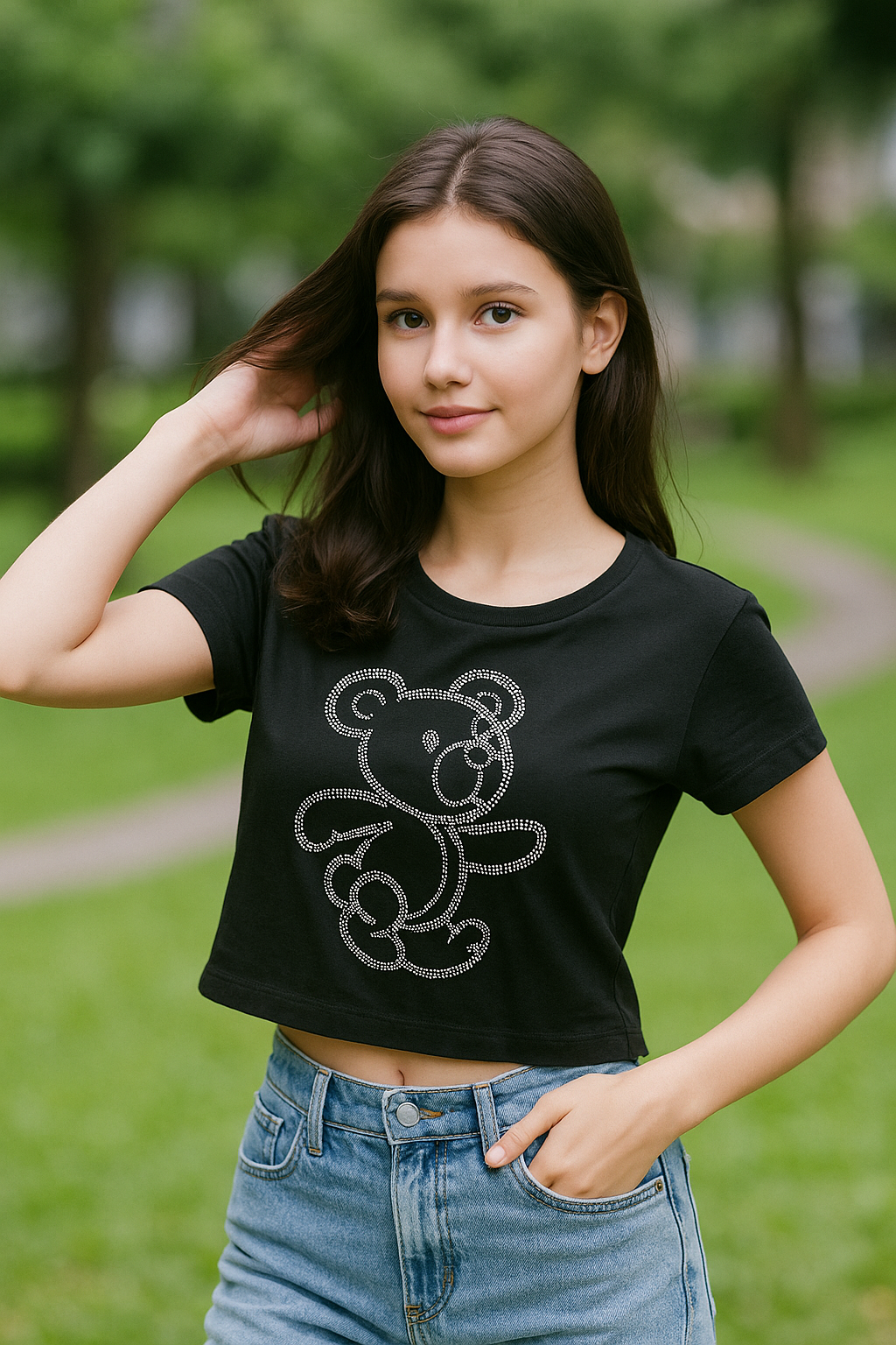 crop tops black bear logo