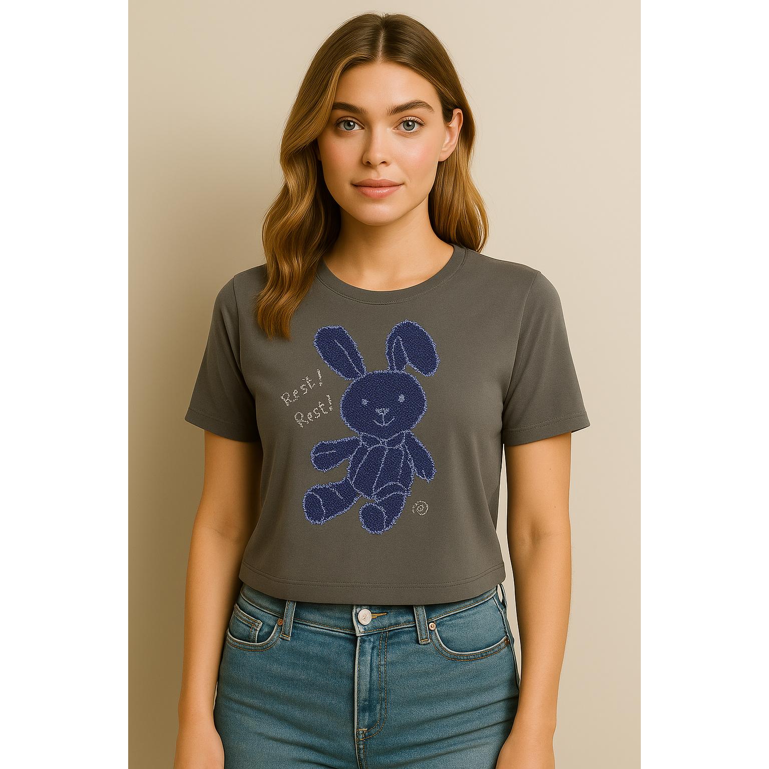 507BEAR Women's Cotton Cool-toned Bunny Bling Tee Shirt