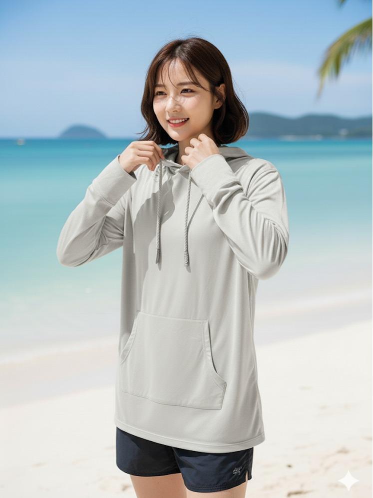 RASH GUARD Men's/Women's Pullover Hoodie with Long Sleeves in Blue Color Loose-Fitting Versatile for Swim Activities (#11)