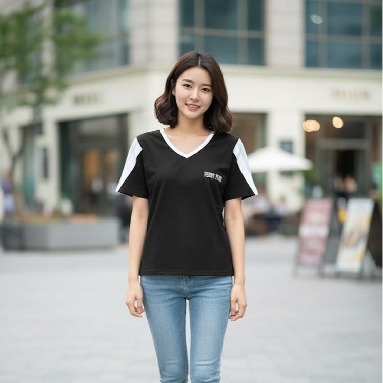 FPT0608 Women's Cotton Top Tee Shirt Black Color