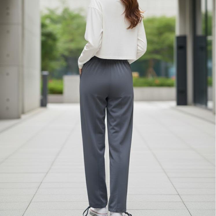 FPA065 Women's Classic Ferry Pure Cotton Pants in Plain Dark Gray Color