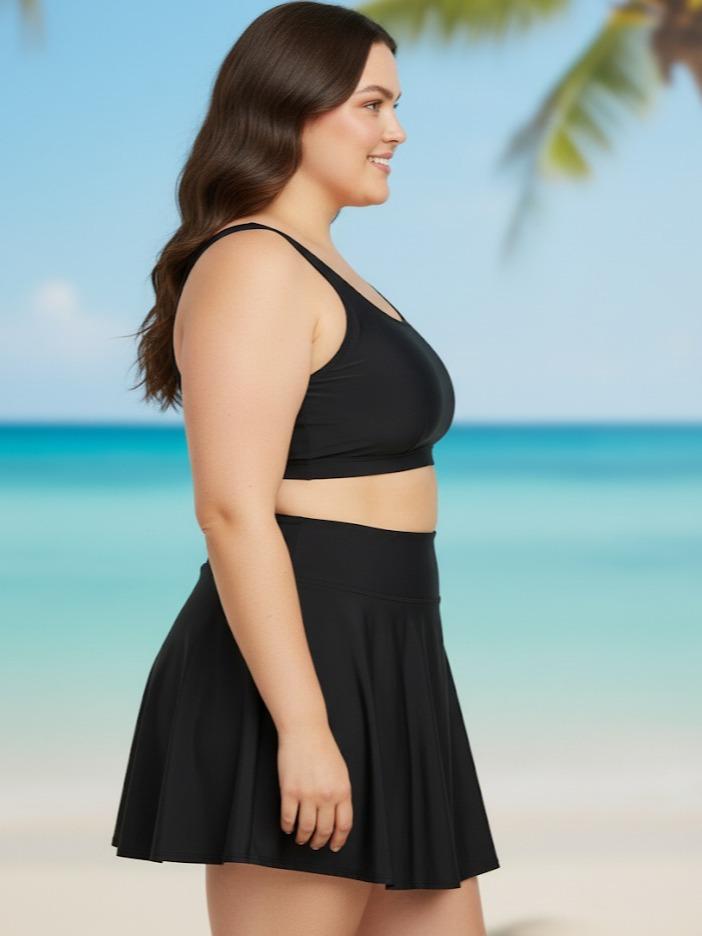 Women's Plus Size Fit & Flare Skirt in Plain Black Color for Casual Wear Comfortable Silhouette Elegant Style