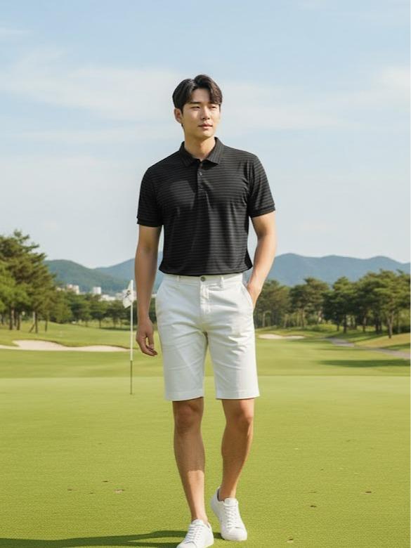 OKIS GOLF Men's High Fashion Dry-fit Polo Shirt Korean Style Striped Design for Golfers