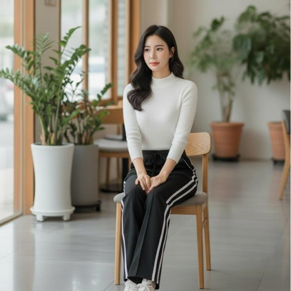 FP9338B Women's Classic Cotton Straight Pants with White or Gold Lining & Pocket in Back Area