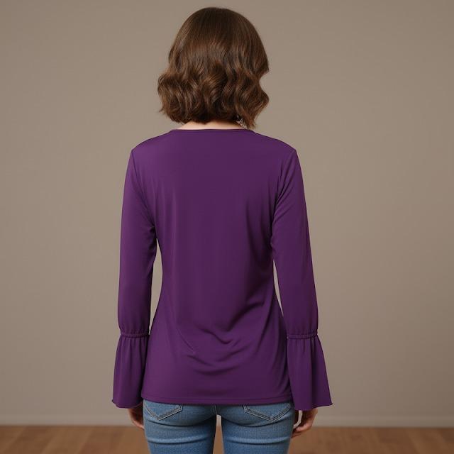 RUNDO COLLECTIONS Women's Wear Deep V-Neck Long Sleeve Slim Fitted (#1)