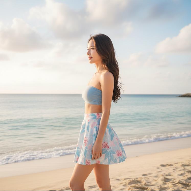 Women's Floral Prints Mini Skit Swim Wear Skyblue (#32)