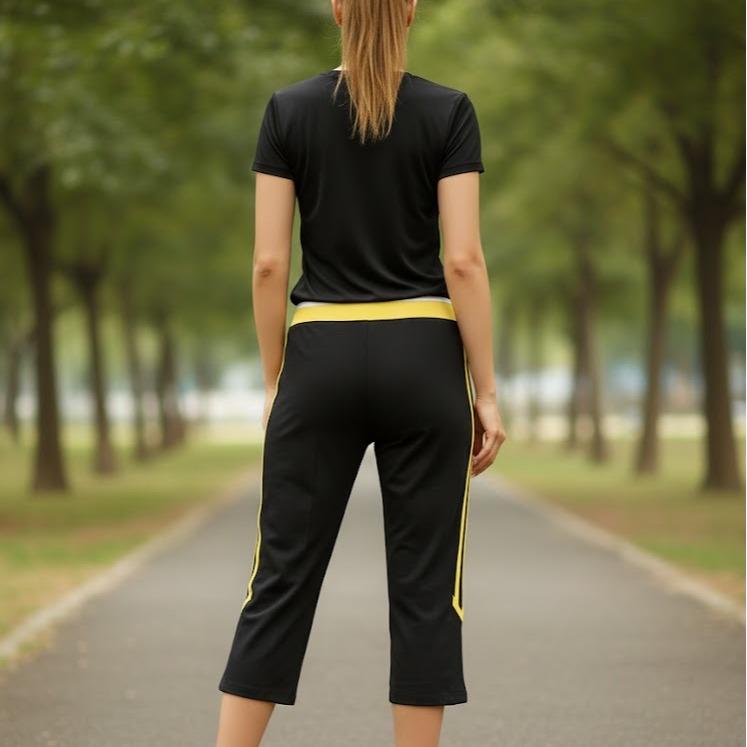 FP68008 Women's Classic Cotton Capri Pants with White & Yellow Sides Lining