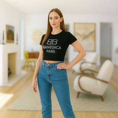 Black Crop Top "BIANEGACA PARIS"