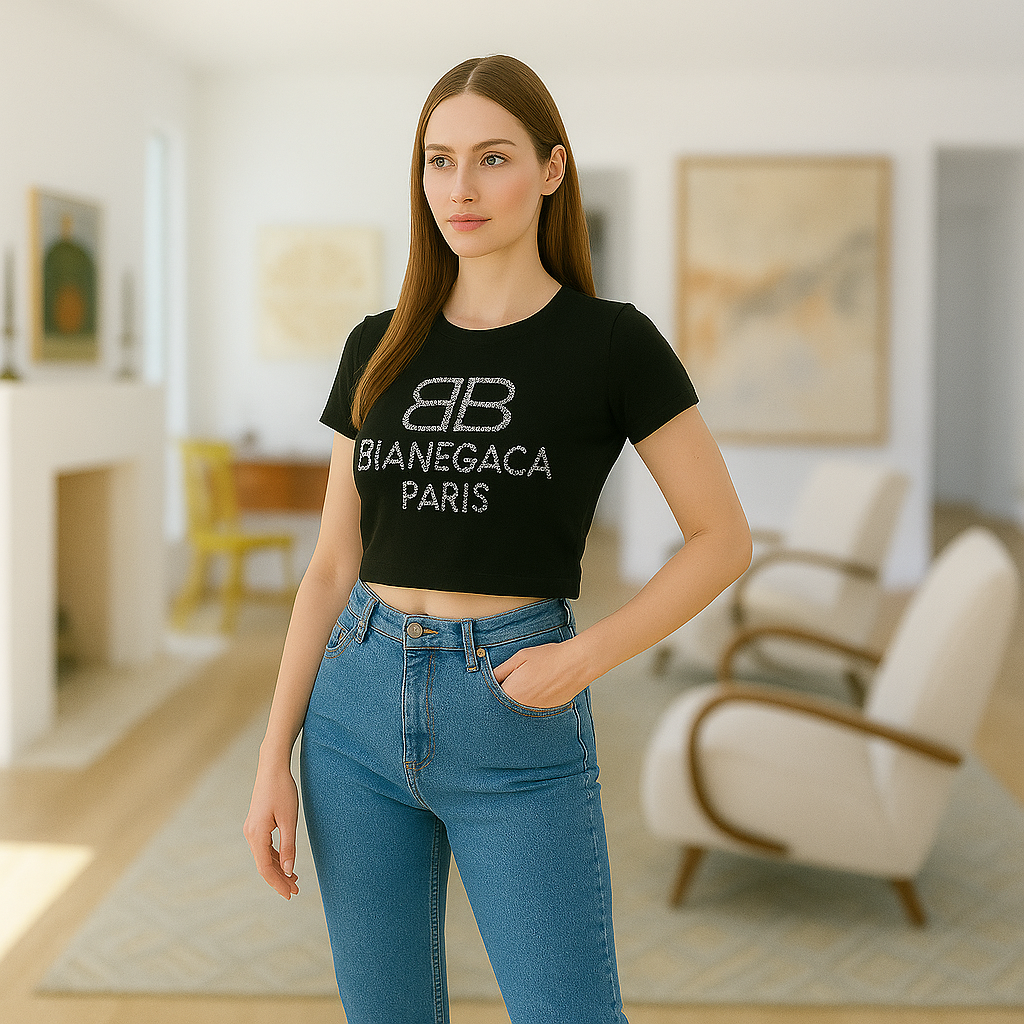 Black Crop Top "BIANEGACA PARIS"