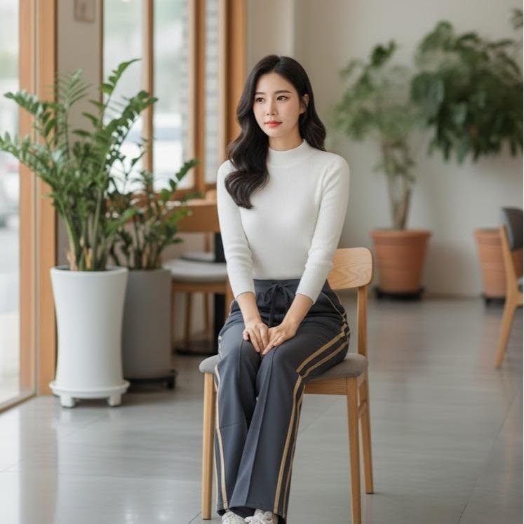 FP9338B Women's Classic Cotton Straight Pants with White or Gold Lining & Pocket in Back Area