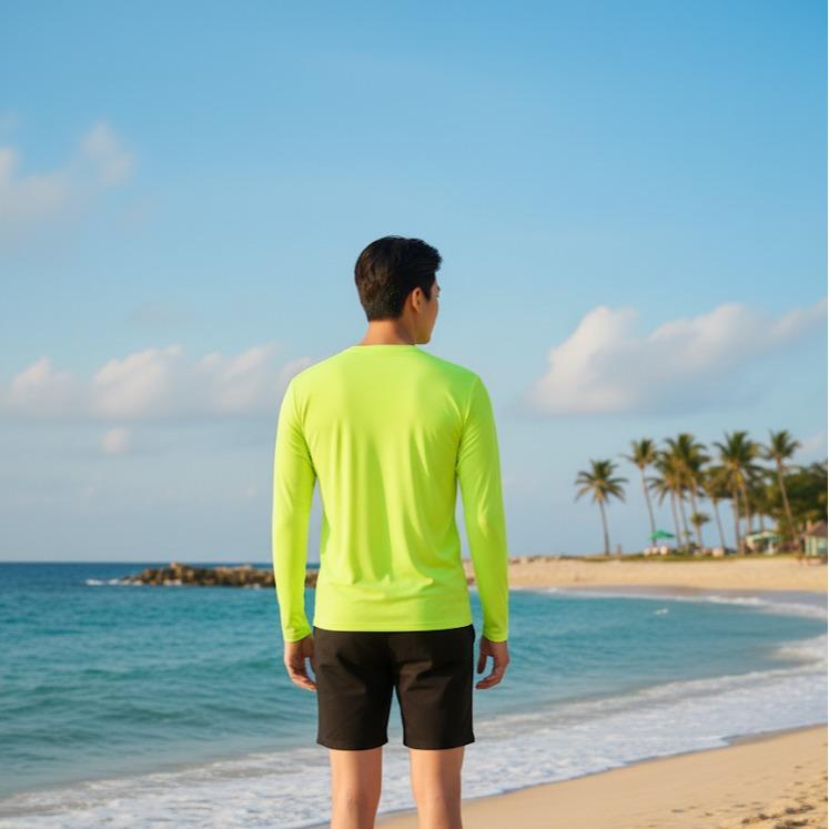 Men's Sport/Swim Wear Longsleeve Compression Shirt in Neon Yellow (#18)