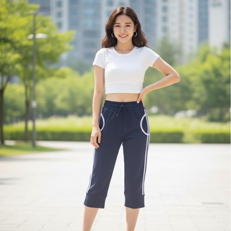 FPA087 Women's Classic Cotton Capri Pants with White & Yellow Sides Lining