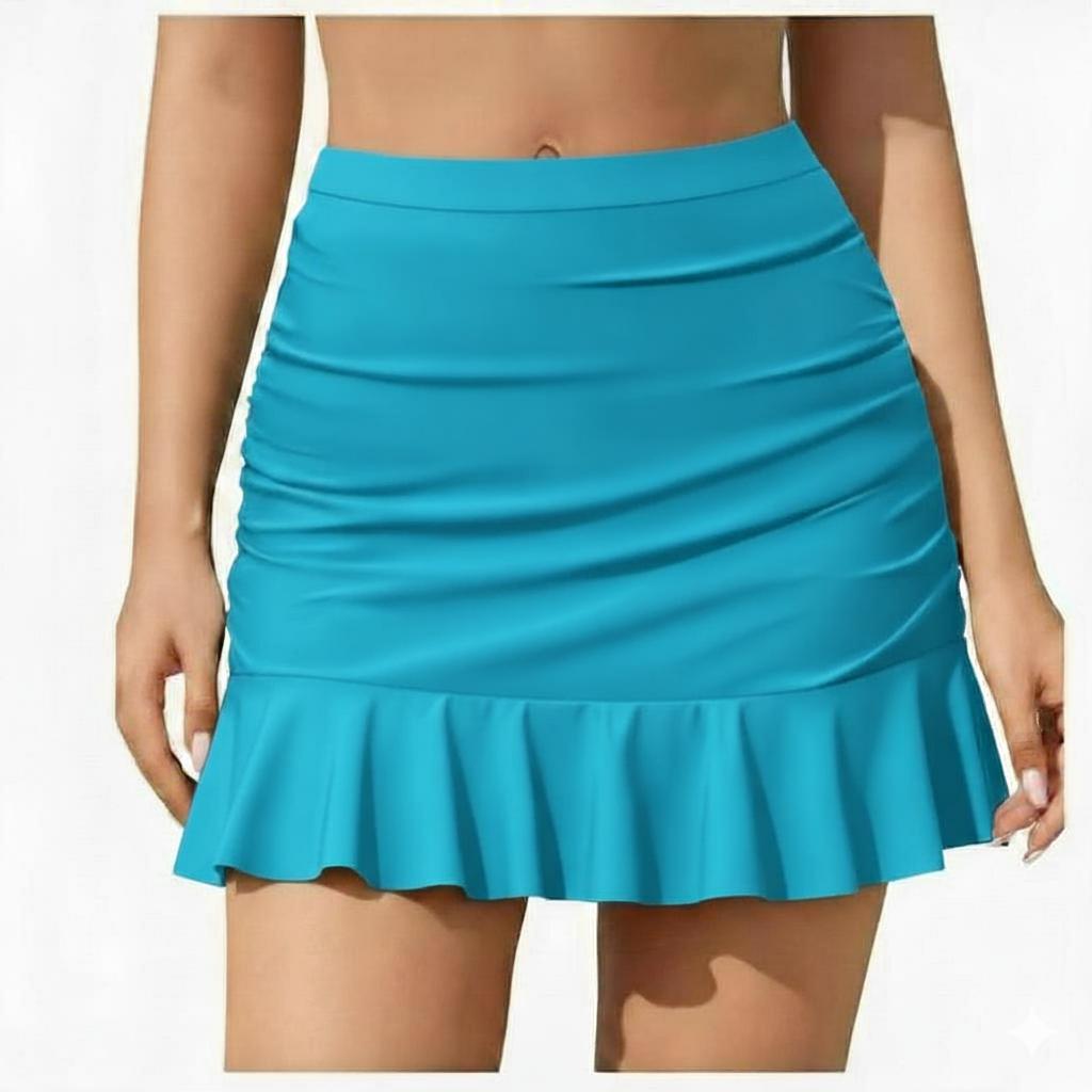 Plain White Skirt Panty Swim Wear with Single Ruffle for Summer Comfortable Fit Trendy Design (#8)