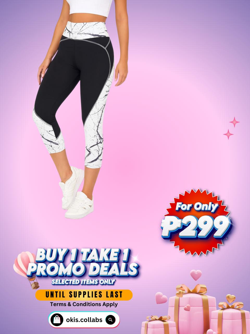 [BUY 1 TAKE 1 FREE] Women's Cotton Sports Wear Marble Contrast High-Waist Capri Leggings