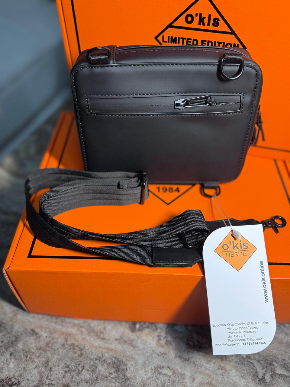 HESHE Okis Bags Collection Mini Locò Leather Crossbody Bag Black (OK30250508)