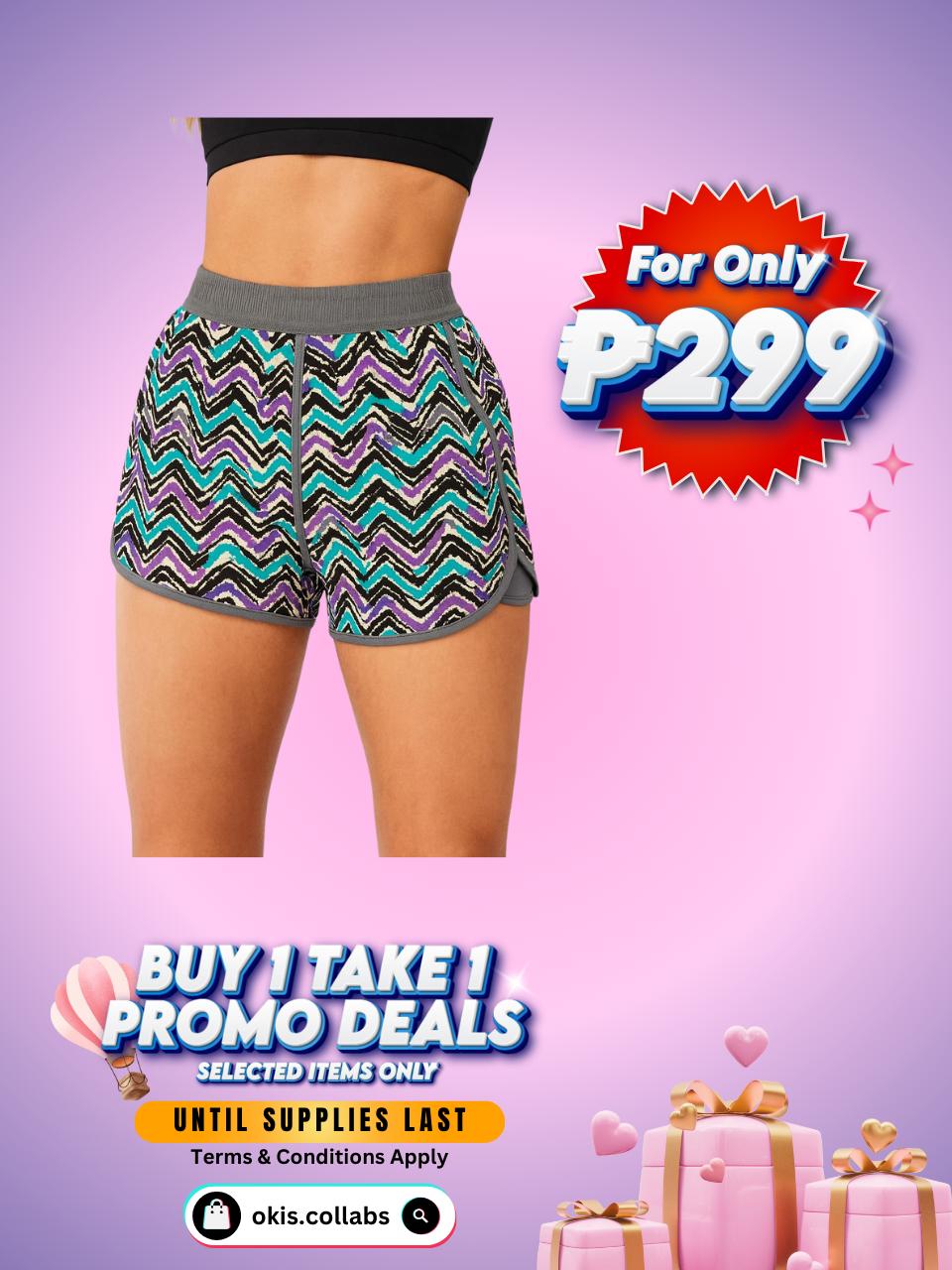 [BUY 1 TAKE 1 FREE] Women's Cotton Sports Wear Print Athletic Shorts – with Pockets & Inner Lining