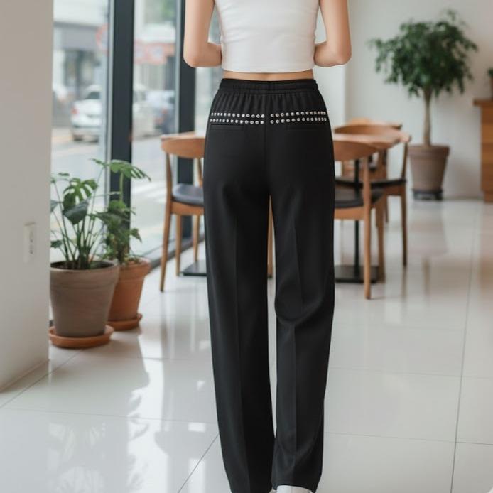 FPF011AB Women's Classic Cotton Pants in Plain Black Color