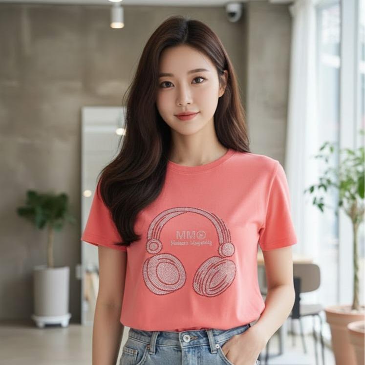503HEADSET Women's Cotton Cool-toned Bling Tee Shirt