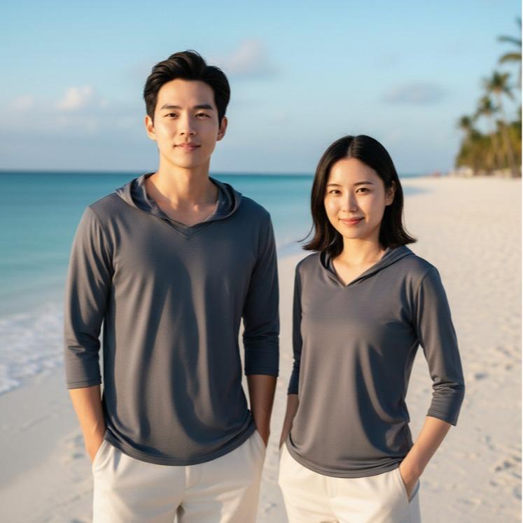 PLAIN GRAY UNISEX Quick Dry Athletic Hoodie 3/4 sleeves moisture wicking (#15)