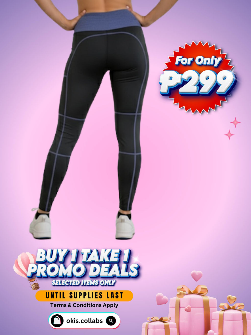[BUY 1 TAKE 1 FREE] Women's Cotton Sports Wear Leggings with Violet Waist Line