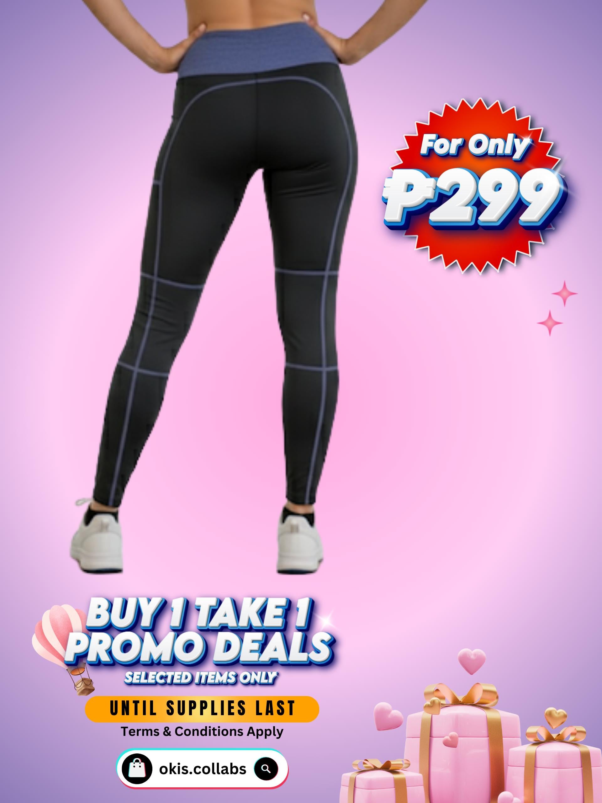 [BUY 1 TAKE 1 FREE] Women's Cotton Sports Wear Leggings with Violet Waist Line