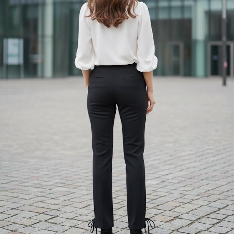 FP63097 Women's Classic Ferry Pure Cotton Pants Plain Black Color with Downstring in Bottom