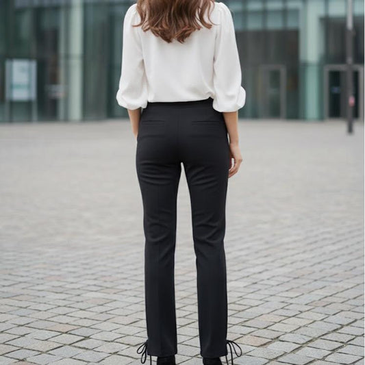 FP63097 Women's Classic Ferry Pure Cotton Pants Plain Black Color with Downstring in Bottom