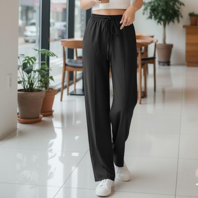 FPF011AB Women's Classic Cotton Pants in Plain Black Color