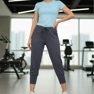 FP074 Women's Classic Cotton Capri Pants Gray with Side Pockets