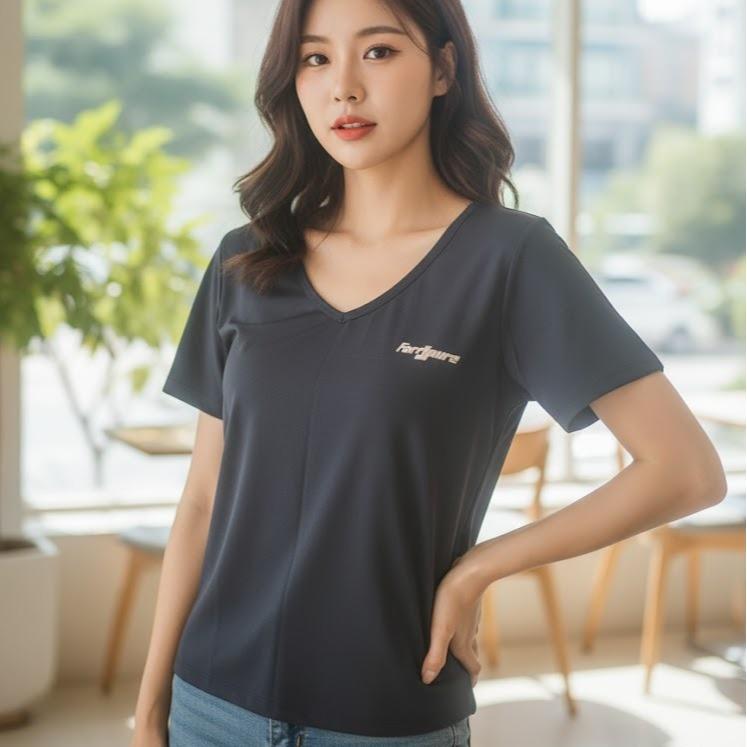 FPF006 Women's Cotton Top Tee Shirt Black Color