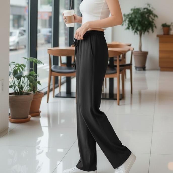 FPF011AB Women's Classic Cotton Pants in Plain Black Color
