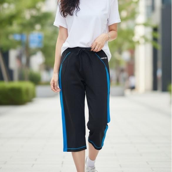 FP9214 Women's Classic Cotton Capri Pants with Blue Sides Lining