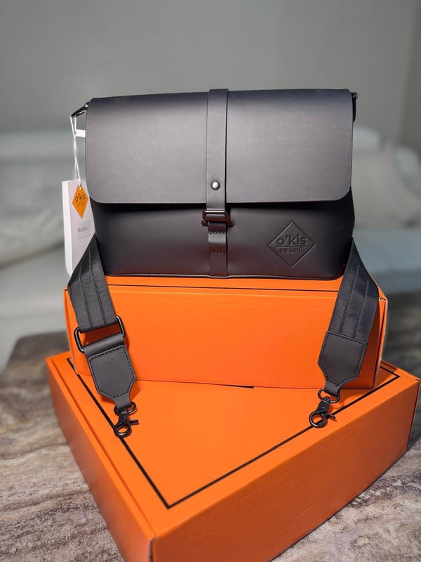 HESHE Okis Bags Collection 300*90*185 Locò Leather Crossbody/Shoulder Bag Black (OK302503-2)