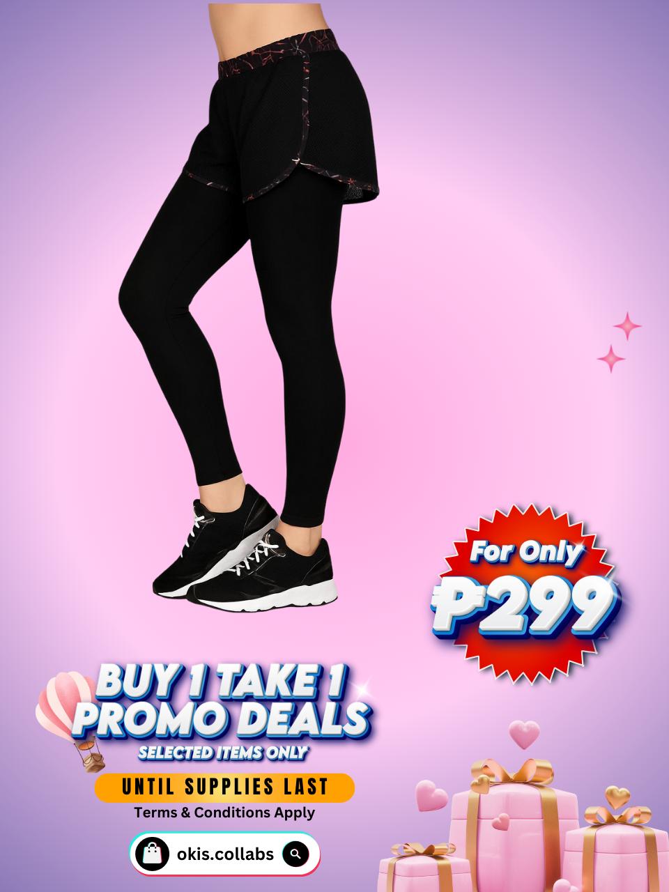 [BUY 1 TAKE 1 FREE] Women's Cotton Sports Wear Leggings with Mesh Shorts