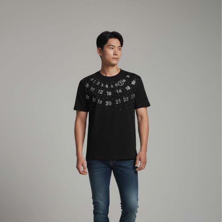 Men's High Fashion T-shirt in White & Black Color for Stylish Outfits with Beads & Bling