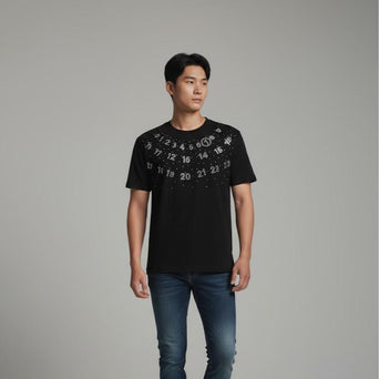 Men's High Fashion T-shirt in White & Black Color for Stylish Outfits with Beads & Bling