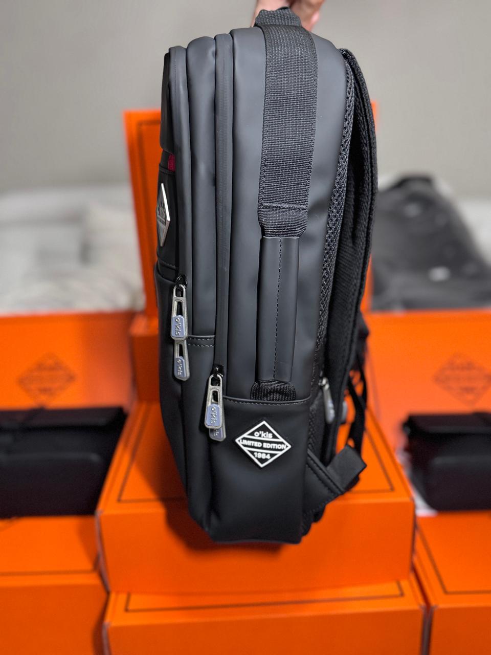 HESHE Okis Bags Collection 320*140*430 Travel Leather Bag Pack Black (OK306688)