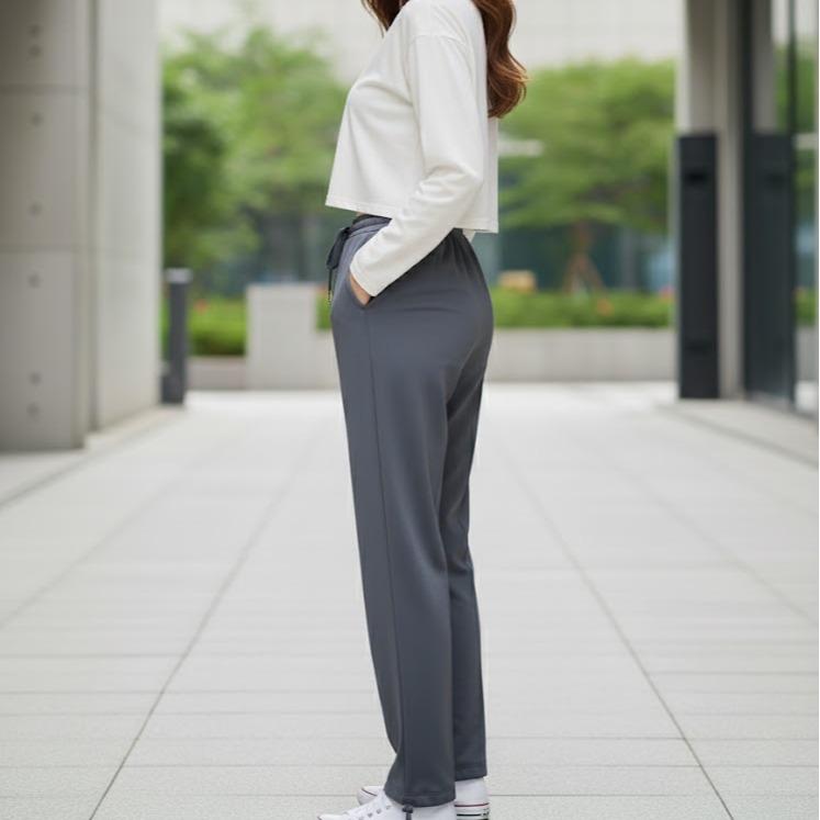 FPA065 Women's Classic Ferry Pure Cotton Pants in Plain Dark Gray Color