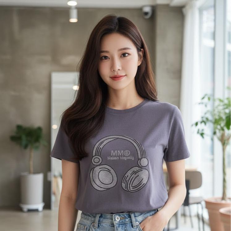 503HEADSET Women's Cotton Cool-toned Bling Tee Shirt