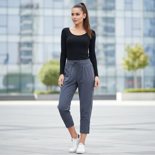 FPF018 Women's Classic Cotton Capri Pants with Beads in Sides Lining