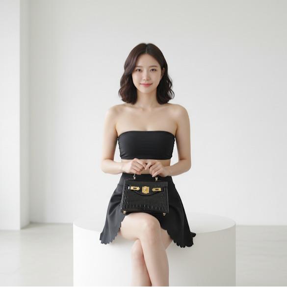 Women's Plain Black Mini Shift Skirt with Panty Scalloped  Design (#19)