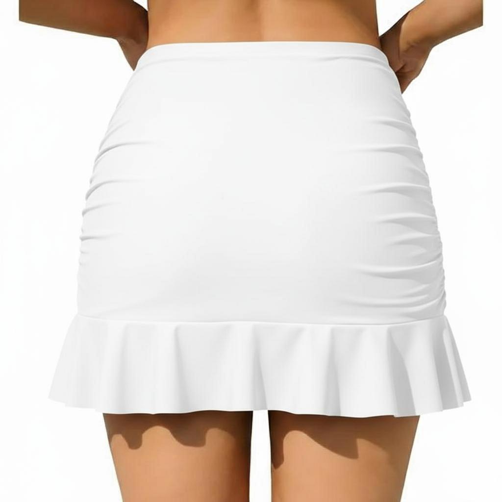 Plain White Skirt Panty Swim Wear with Single Ruffle for Summer Comfortable Fit Trendy Design (#8)