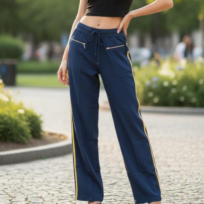 FP63007 Women's Classic Cotton Straight Pants with Yellow or White Stripes