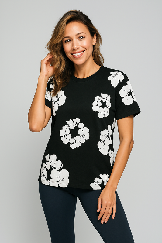 Black Floral Burst Cotton Tee
