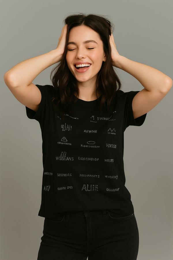 Black Rhinestone Statement Logo Tee