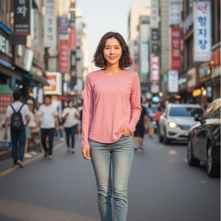 Women's Plain Cotton Blouse/Longsleeve in Light Pink & Light Skyblue Color