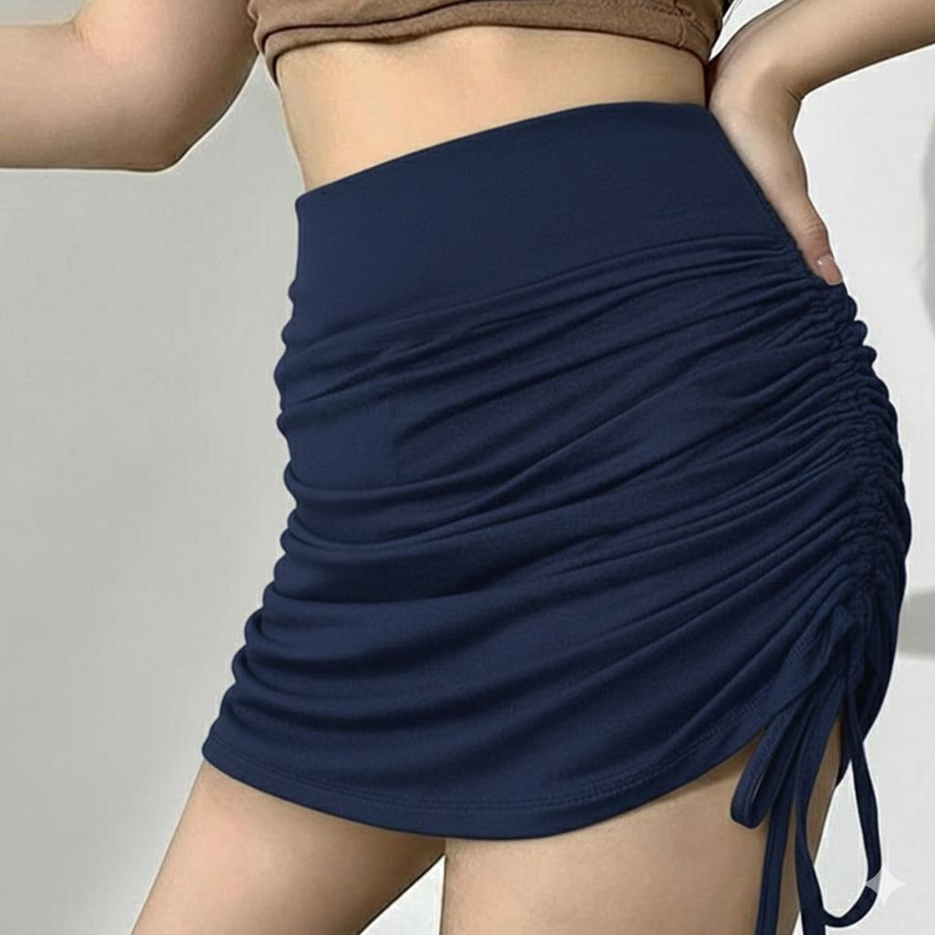 Women's THICK WAISTBAND Plain New Design Korean Style High-waist Drawcord Versatile Casual Buttock Skirt (#4)