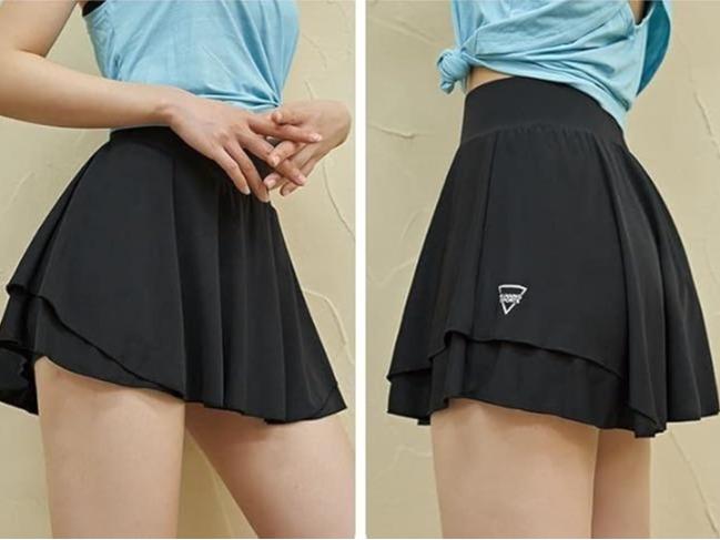 PLAIN BLACK PETITE Women's Double Layer Ruffle Hem A-Line Skirt (#23)