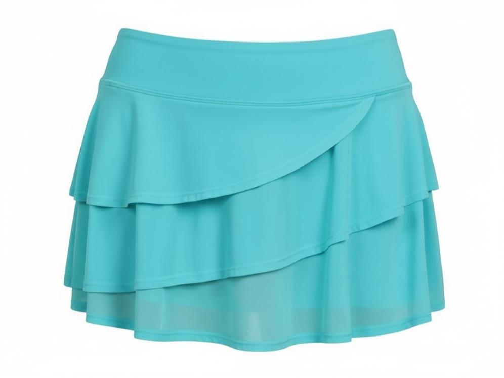 Women's Plain Three Mesh Layered Ruffle Skirted Short Swim Bottom (#13)