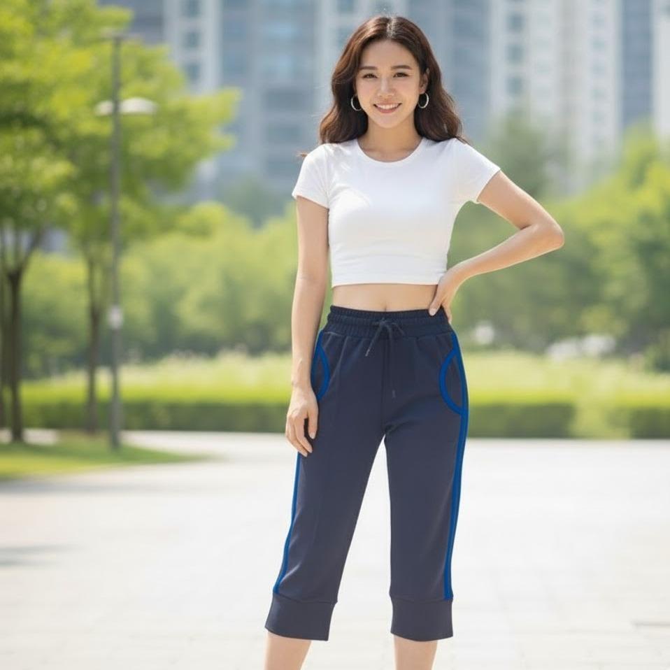 FPA087 Women's Classic Cotton Capri Pants with White & Yellow Sides Lining